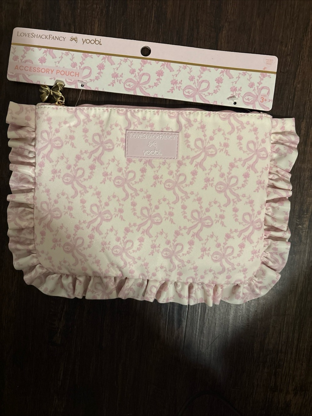 LoveShackFancy Pink Floral Ruffled Accessory Pouch